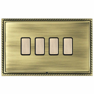 Hamilton LGX4XTSAB-ABB Linea-Georgian CFX Antique Brass Frame/Antique Brass Front 4 gang Multi-Way Touch Slave Controller Antique Brass/Black Insert