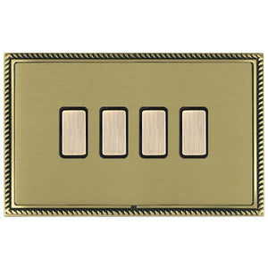 Hamilton LGX4XTSAB-SBB Linea-Georgian CFX Antique Brass Frame/Satin Brass Front 4 gang Multi-Way Touch Slave Controller Antique Brass/Black Insert