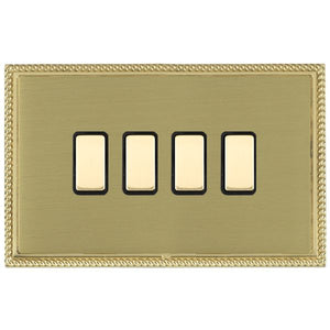 Hamilton LGX4XTSPB-SBB Linea-Georgian CFX Polished Brass Frame/Satin Brass Front 4 gang Multi-Way Touch Slave Controller Polished Brass/Black Insert