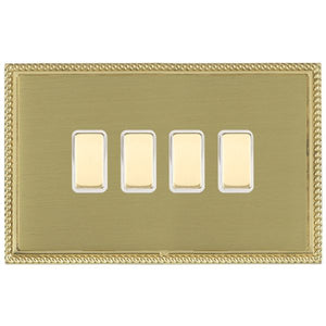 Hamilton LGX4XTSPB-SBW Linea-Georgian CFX Polished Brass Frame/Satin Brass Front 4 gang Multi-Way Touch Slave Controller Polished Brass/White Insert