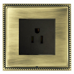 Hamilton LGX5258AB-ABB Linea-Georgian CFX Antique Brass Frame/Antique Brass Front 1 gang 15A 110V AC American Unswitched Socket Black Insert