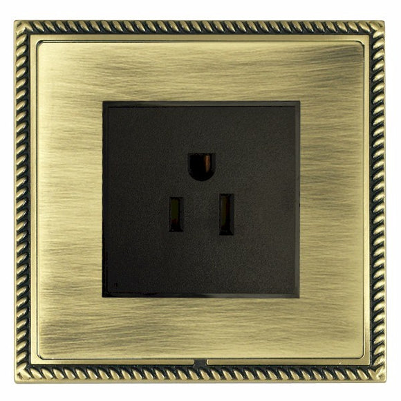 Hamilton LGX5258AB-ABB Linea-Georgian CFX Antique Brass Frame/Antique Brass Front 1 gang 15A 110V AC American Unswitched Socket Black Insert