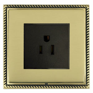 Hamilton LGX5258AB-PBB Linea-Georgian CFX Antique Brass Frame/Polished Brass Front 1 gang 15A 110V AC American Unswitched Socket Black Insert