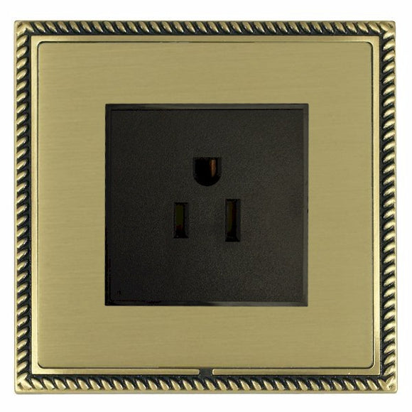 Hamilton LGX5258AB-SBB Linea-Georgian CFX Antique Brass Frame/Satin Brass Front 1 gang 15A 110V AC American Unswitched Socket Black Insert