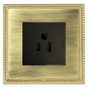 Hamilton LGX5258PB-ABB Linea-Georgian CFX Polished Brass Frame/Antique Brass Front 1 gang 15A 110V AC American Unswitched Socket Black Insert