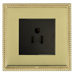 Hamilton LGX5258PB-PBB Linea-Georgian CFX Polished Brass Frame/Polished Brass Front 1 gang 15A 110V AC American Unswitched Socket Black Insert