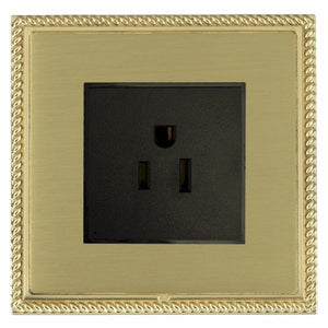 Hamilton LGX5258PB-SBB Linea-Georgian CFX Polished Brass Frame/Satin Brass Front 1 gang 15A 110V AC American Unswitched Socket Black Insert