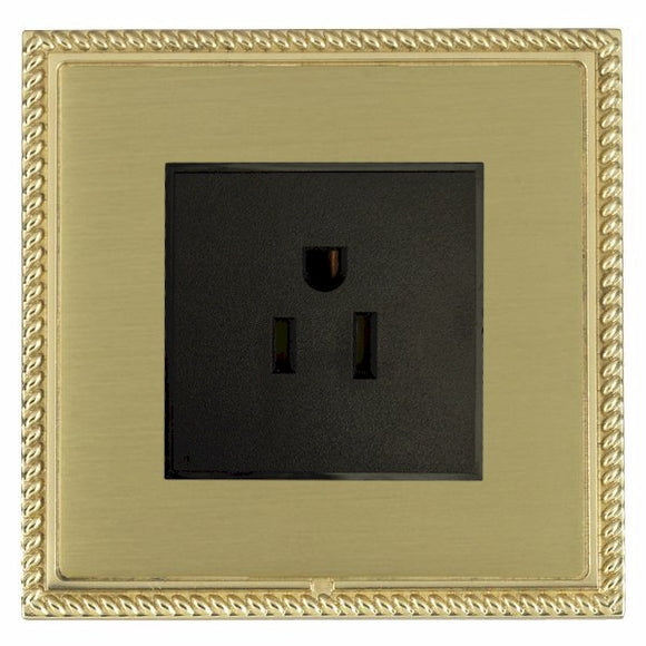 Hamilton LGX5258PB-SBB Linea-Georgian CFX Polished Brass Frame/Satin Brass Front 1 gang 15A 110V AC American Unswitched Socket Black Insert