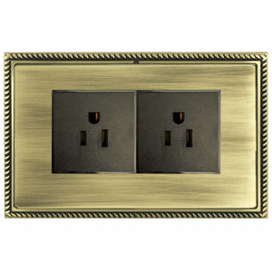 Hamilton LGX5320AB-ABB Linea-Georgian CFX Antique Brass Frame/Antique Brass Front 2 gang 15A 110V AC American Unswitched Socket Black Insert