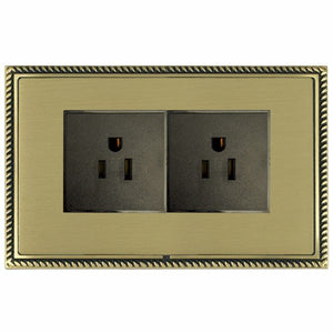 Hamilton LGX5320AB-SBB Linea-Georgian CFX Antique Brass Frame/Satin Brass Front 2 gang 15A 110V AC American Unswitched Socket Black Insert