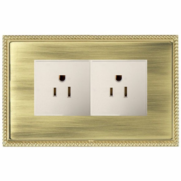 Hamilton LGX5320PB-ABW Linea-Georgian CFX Polished Brass Frame/Antique Brass Front 2 gang 15A 110V AC American Unswitched Socket White Insert