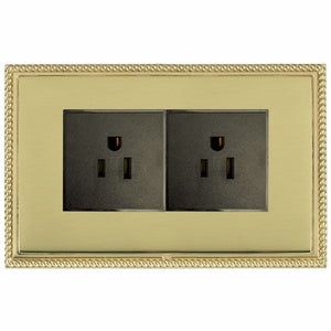 Hamilton LGX5320PB-PBB Linea-Georgian CFX Polished Brass Frame/Polished Brass Front 2 gang 15A 110V AC American Unswitched Socket Black Insert