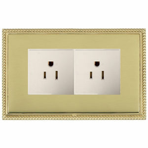 Hamilton LGX5320PB-PBW Linea-Georgian CFX Polished Brass Frame/Polished Brass Front 2 gang 15A 110V AC American Unswitched Socket White Insert