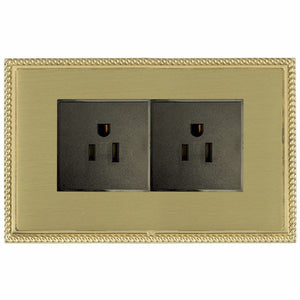 Hamilton LGX5320PB-SBB Linea-Georgian CFX Polished Brass Frame/Satin Brass Front 2 gang 15A 110V AC American Unswitched Socket Black Insert