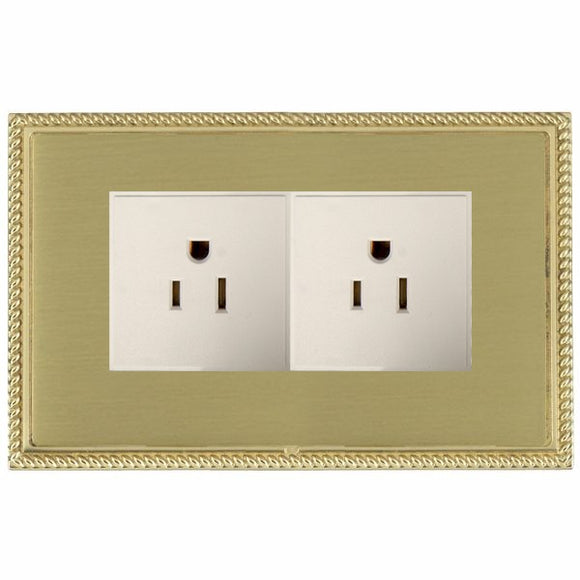 Hamilton LGX5320PB-SBW Linea-Georgian CFX Polished Brass Frame/Satin Brass Front 2 gang 15A 110V AC American Unswitched Socket White Insert