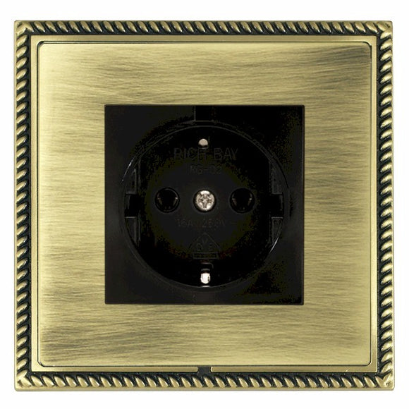 Hamilton LGX6126AB-ABB Linea-Georgian CFX Antique Brass Frame/Antique Brass Front 1 gang 10/16A 220/250V AC German Unswitched Socket Black Insert