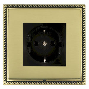 Hamilton LGX6126AB-PBB Linea-Georgian CFX Antique Brass Frame/Polished Brass Front 1 gang 10/16A 220/250V AC German Unswitched Socket Black Insert