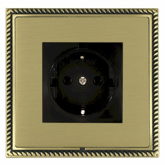 Hamilton LGX6126AB-SBB Linea-Georgian CFX Antique Brass Frame/Satin Brass Front 1 gang 10/16A 220/250V AC German Unswitched Socket Black Insert