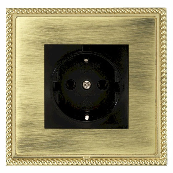 Hamilton LGX6126PB-ABB Linea-Georgian CFX Polished Brass Frame/Antique Brass Front 1 gang 10/16A 220/250V AC German Unswitched Socket Black Insert