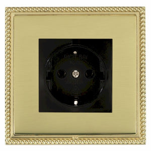 Hamilton LGX6126PB-PBB Linea-Georgian CFX Polished Brass Frame/Polished Brass Front 1 gang 10/16A 220/250V AC German Unswitched Socket Black Insert