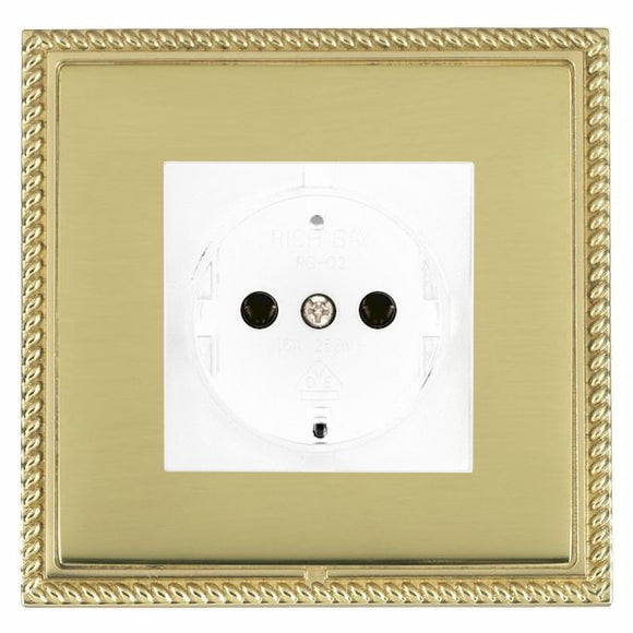 Hamilton LGX6126PB-PBW Linea-Georgian CFX Polished Brass Frame/Polished Brass Front 1 gang 10/16A 220/250V AC German Unswitched Socket White Insert