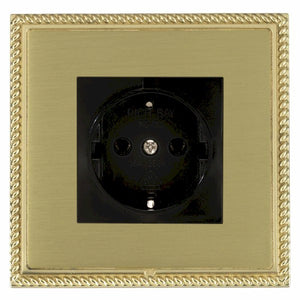 Hamilton LGX6126PB-SBB Linea-Georgian CFX Polished Brass Frame/Satin Brass Front 1 gang 10/16A 220/250V AC German Unswitched Socket Black Insert