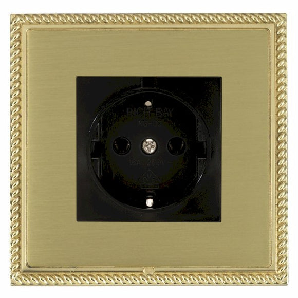 Hamilton LGX6126PB-SBB Linea-Georgian CFX Polished Brass Frame/Satin Brass Front 1 gang 10/16A 220/250V AC German Unswitched Socket Black Insert