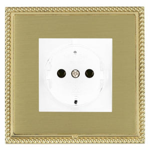 Hamilton LGX6126PB-SBW Linea-Georgian CFX Polished Brass Frame/Satin Brass Front 1 gang 10/16A 220/250V AC German Unswitched Socket White Insert