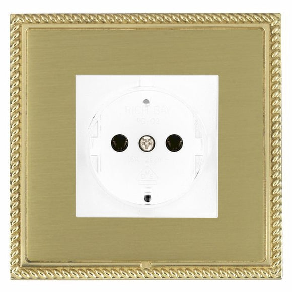 Hamilton LGX6126PB-SBW Linea-Georgian CFX Polished Brass Frame/Satin Brass Front 1 gang 10/16A 220/250V AC German Unswitched Socket White Insert