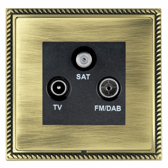 Hamilton LGXDTRIDAB-ABB Linea-Georgian CFX Antique Brass Frame/Antique Brass Front Non-Isolated TV+FM+SAT Triplexer 1in/3out (DAB Compatible) Black Insert