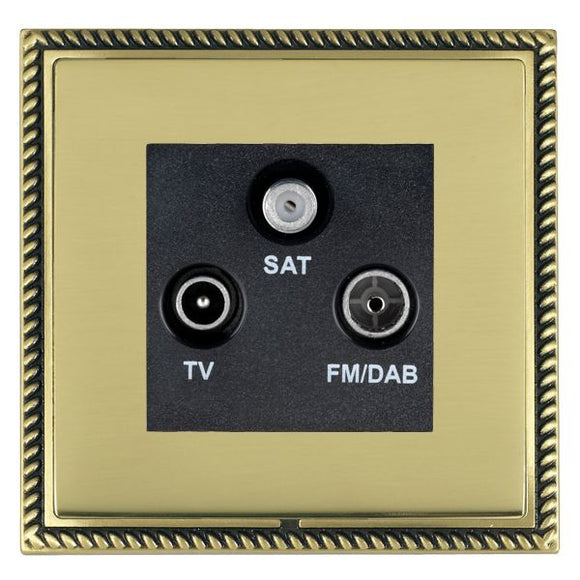 Hamilton LGXDTRIDAB-PBB Linea-Georgian CFX Antique Brass Frame/Polished Brass Front Non-Isolated TV+FM+SAT Triplexer 1in/3out (DAB Compatible) Black Insert