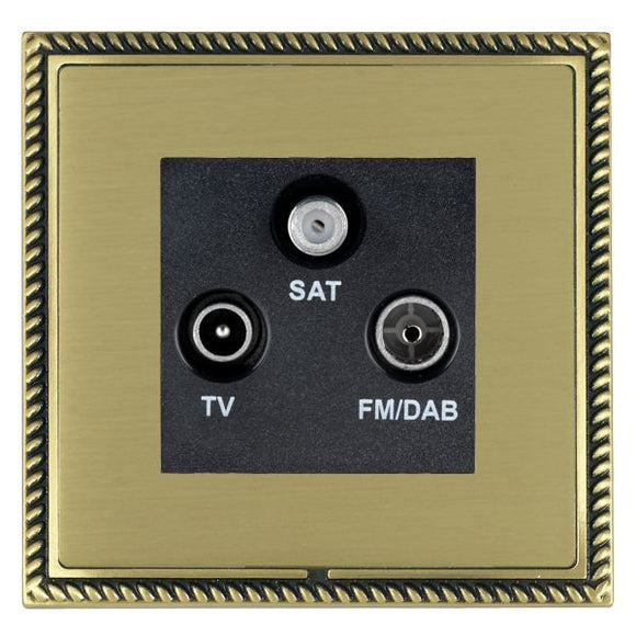 Hamilton LGXDTRIDAB-SBB Linea-Georgian CFX Antique Brass Frame/Satin Brass Front Non-Isolated TV+FM+SAT Triplexer 1in/3out (DAB Compatible) Black Insert