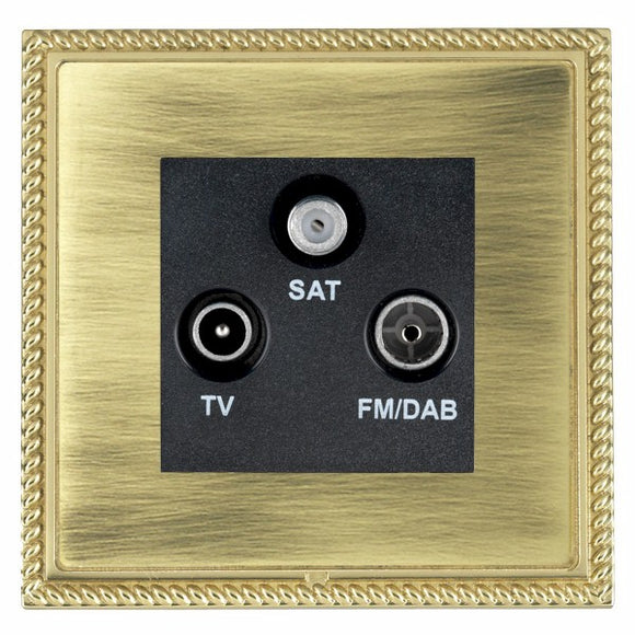 Hamilton LGXDTRIDPB-ABB Linea-Georgian CFX Polished Brass Frame/Antique Brass Front Non-Isolated TV+FM+SAT Triplexer 1in/3out (DAB Compatible) Black Insert