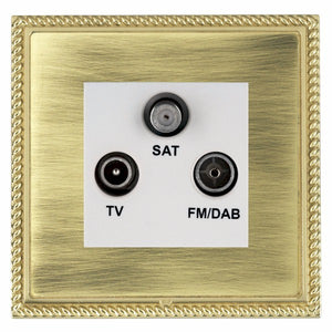 Hamilton LGXDTRIDPB-ABW Linea-Georgian CFX Polished Brass Frame/Antique Brass Front Non-Isolated TV+FM+SAT Triplexer 1in/3out (DAB Compatible) White Insert