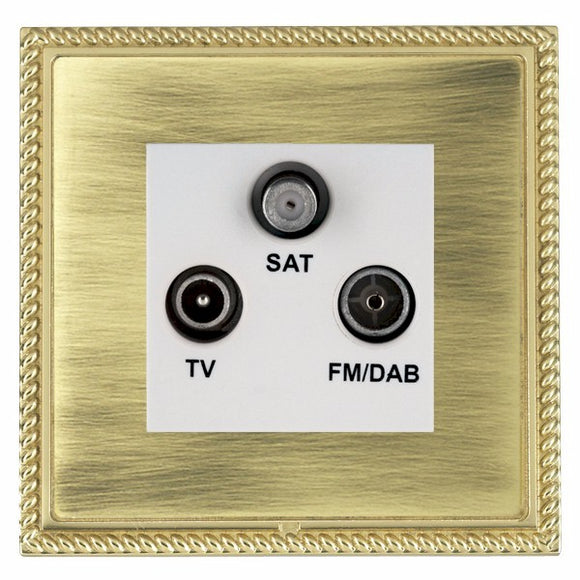 Hamilton LGXDTRIDPB-ABW Linea-Georgian CFX Polished Brass Frame/Antique Brass Front Non-Isolated TV+FM+SAT Triplexer 1in/3out (DAB Compatible) White Insert