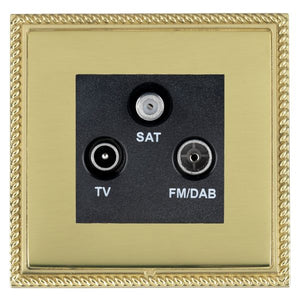 Hamilton LGXDTRIDPB-PBB Linea-Georgian CFX Polished Brass Frame/Polished Brass Front Non-Isolated TV+FM+SAT Triplexer 1in/3out (DAB Compatible) Black Insert