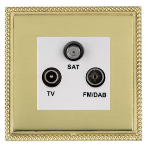 Hamilton LGXDTRIDPB-PBW Linea-Georgian CFX Polished Brass Frame/Polished Brass Front Non-Isolated TV+FM+SAT Triplexer 1in/3out (DAB Compatible) White Insert