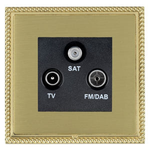 Hamilton LGXDTRIDPB-SBB Linea-Georgian CFX Polished Brass Frame/Satin Brass Front Non-Isolated TV+FM+SAT Triplexer 1in/3out (DAB Compatible) Black Insert