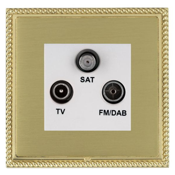 Hamilton LGXDTRIDPB-SBW Linea-Georgian CFX Polished Brass Frame/Satin Brass Front Non-Isolated TV+FM+SAT Triplexer 1in/3out (DAB Compatible) White Insert