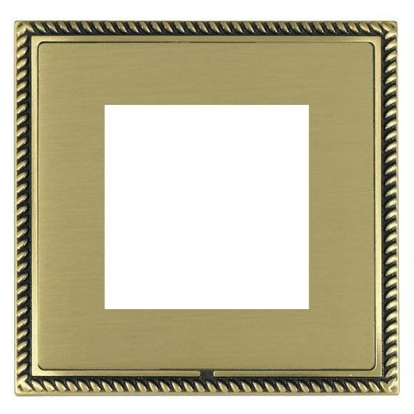 Hamilton LGXEURO2AB-SB Linea-Georgian CFX EuroFix Antique Brass Frame/Satin Brass Front Single Plate complete with 2 EuroFix Apertures 50x50mm and Grid Insert