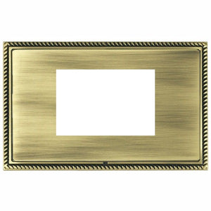 Hamilton LGXEURO3AB-AB Linea-Georgian CFX EuroFix Antique Brass Frame/Antique Brass Front Double Plate complete with 3 EuroFix Apertures 75x50mm and Grid Insert