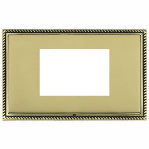 Hamilton LGXEURO3AB-PB Linea-Georgian CFX EuroFix Antique Brass Frame/Polished Brass Front Double Plate complete with 3 EuroFix Apertures 75x50mm and Grid Insert