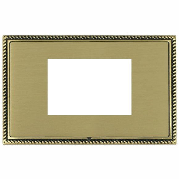 Hamilton LGXEURO3AB-SB Linea-Georgian CFX EuroFix Antique Brass Frame/Satin Brass Front Double Plate complete with 3 EuroFix Apertures 75x50mm and Grid Insert