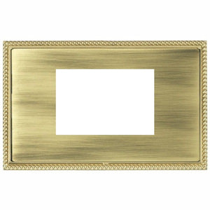 Hamilton LGXEURO3PB-AB Linea-Georgian CFX EuroFix Polished Brass Frame/Antique Brass Front Double Plate complete with 3 EuroFix Apertures 75x50mm and Grid Insert