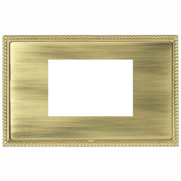 Hamilton LGXEURO3PB-AB Linea-Georgian CFX EuroFix Polished Brass Frame/Antique Brass Front Double Plate complete with 3 EuroFix Apertures 75x50mm and Grid Insert