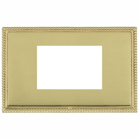 Hamilton LGXEURO3PB-PB Linea-Georgian CFX EuroFix Polished Brass Frame/Polished Brass Front Double Plate complete with 3 EuroFix Apertures 75x50mm and Grid Insert