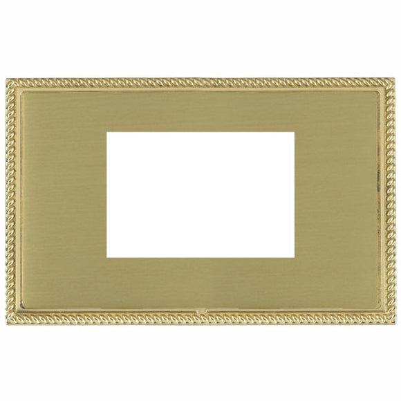 Hamilton LGXEURO3PB-SB Linea-Georgian CFX EuroFix Polished Brass Frame/Satin Brass Front Double Plate complete with 3 EuroFix Apertures 75x50mm and Grid Insert