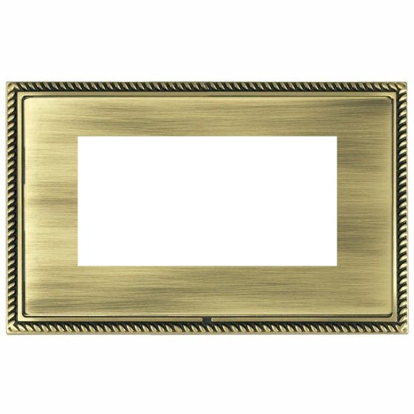 Hamilton LGXEURO4AB-AB Linea-Georgian CFX EuroFix Antique Brass Frame/Antique Brass Front Double Plate complete with 4 EuroFix Apertures 100x50mm and Grid Insert