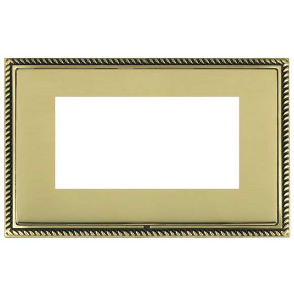 Hamilton LGXEURO4AB-PB Linea-Georgian CFX EuroFix Antique Brass Frame/Polished Brass Front Double Plate complete with 4 EuroFix Apertures 100x50mm and Grid Insert