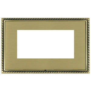 Hamilton LGXEURO4AB-SB Linea-Georgian CFX EuroFix Antique Brass Frame/Satin Brass Front Double Plate complete with 4 EuroFix Apertures 100x50mm and Grid Insert